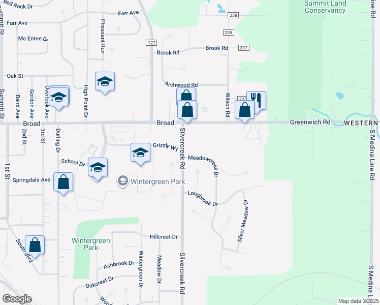 map of restaurants, bars, coffee shops, grocery stores, and more near 197 Meadowcreek Drive in Wadsworth