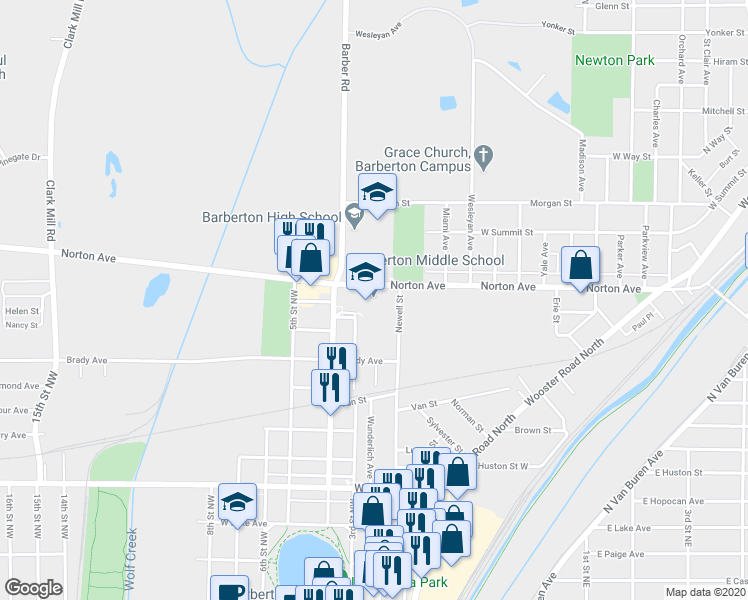 map of restaurants, bars, coffee shops, grocery stores, and more near 477 4th Street Northwest in Barberton