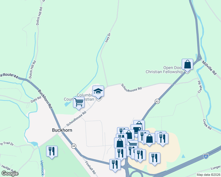 map of restaurants, bars, coffee shops, grocery stores, and more near 147 Schoolhouse Road in Bloomsburg