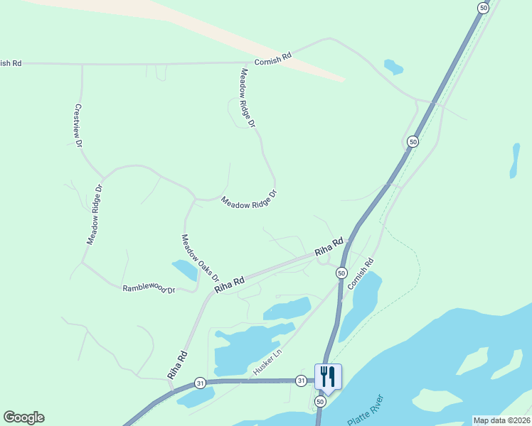 map of restaurants, bars, coffee shops, grocery stores, and more near 15701 Meadow Ridge Drive in Springfield