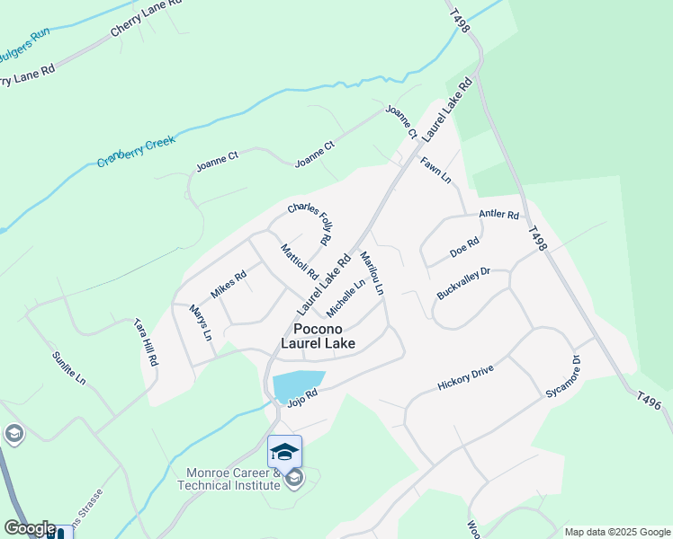 map of restaurants, bars, coffee shops, grocery stores, and more near Laurel Lake Road in Monroe County