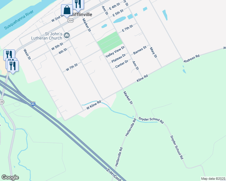 map of restaurants, bars, coffee shops, grocery stores, and more near 116 W Kline Rd in Nescopeck