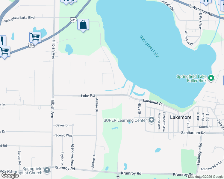 map of restaurants, bars, coffee shops, grocery stores, and more near 2261 Lake Road in Akron