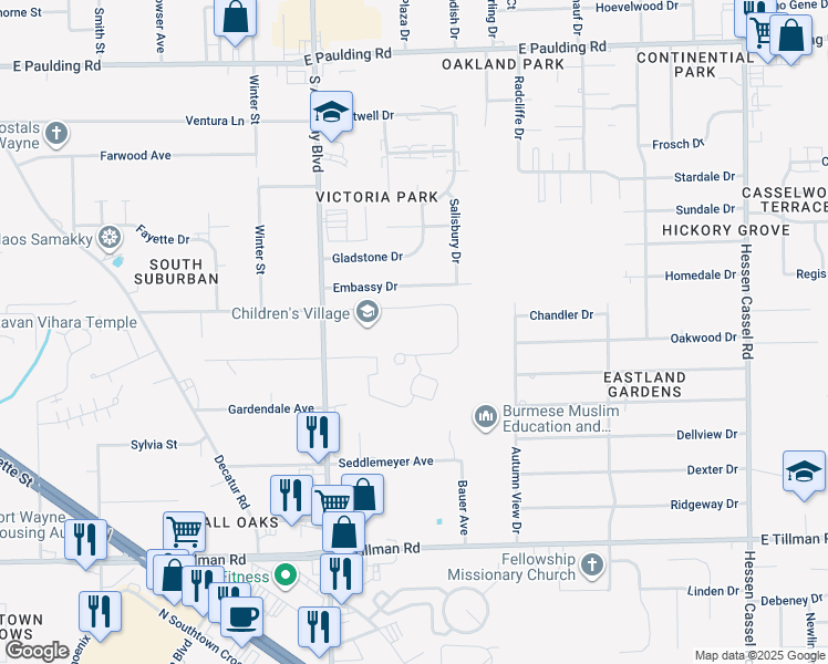 map of restaurants, bars, coffee shops, grocery stores, and more near Gable Road in Fort Wayne