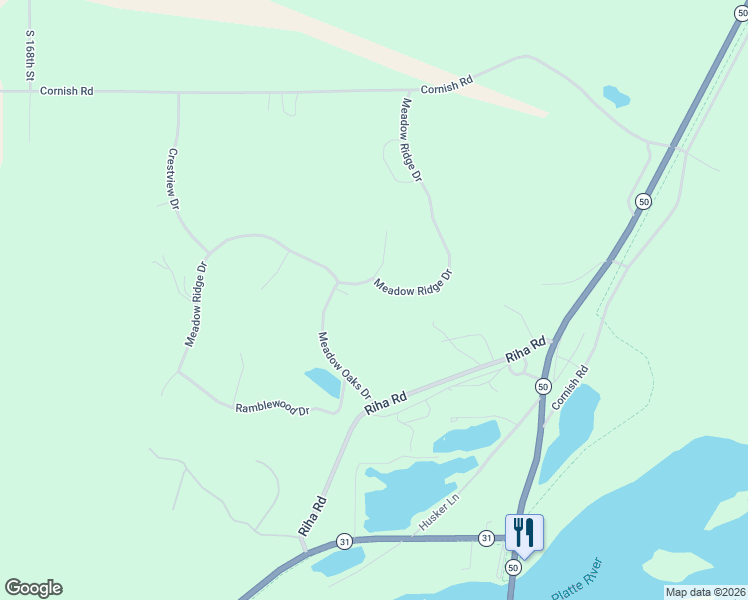 map of restaurants, bars, coffee shops, grocery stores, and more near 15811 Meadow Ridge Drive in Springfield