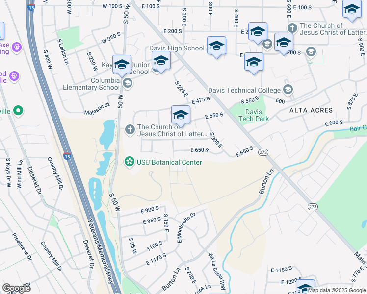 map of restaurants, bars, coffee shops, grocery stores, and more near 181 East 650 South in Kaysville