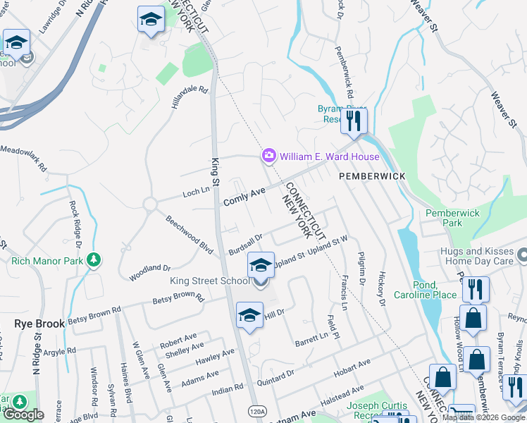 map of restaurants, bars, coffee shops, grocery stores, and more near 9 Castle Landing in Port Chester