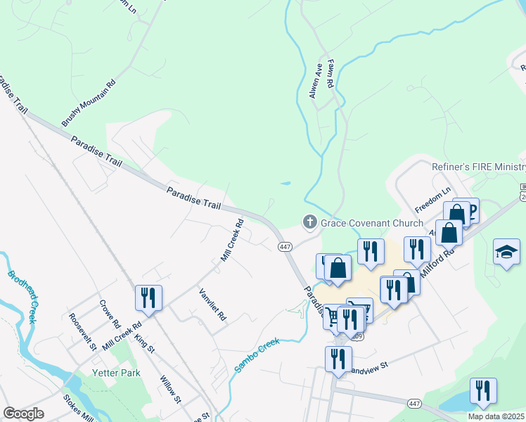 map of restaurants, bars, coffee shops, grocery stores, and more near 105 Wicks Lane in East Stroudsburg