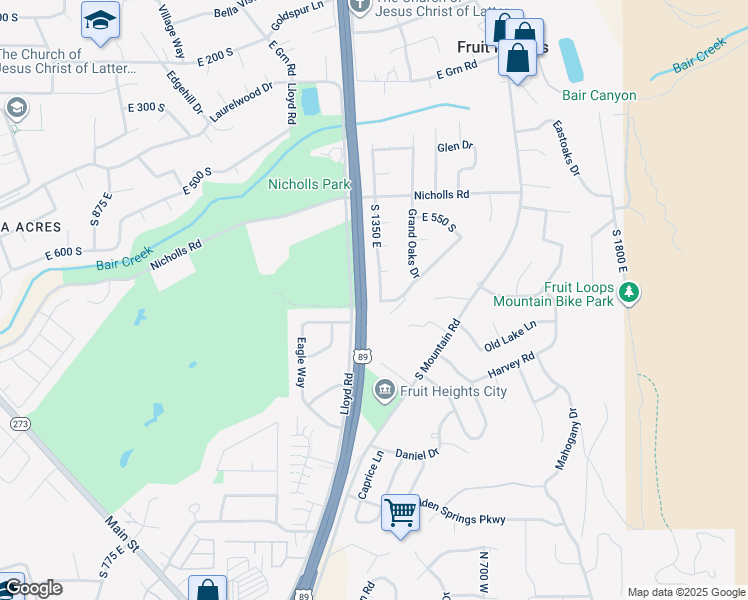 map of restaurants, bars, coffee shops, grocery stores, and more near 618 Shady Lane Way in Fruit Heights
