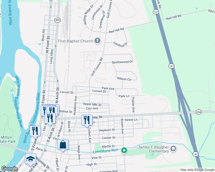 map of restaurants, bars, coffee shops, grocery stores, and more near 100-198 Cedar Ave in Milton