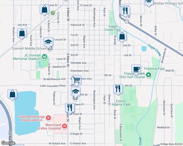 map of restaurants, bars, coffee shops, grocery stores, and more near 324 East Mcpherson Avenue in Findlay