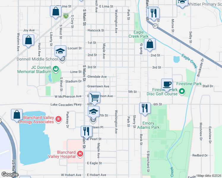 map of restaurants, bars, coffee shops, grocery stores, and more near 324 East Mcpherson Avenue in Findlay