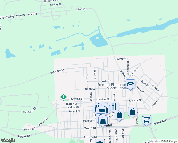 map of restaurants, bars, coffee shops, grocery stores, and more near 1100 Yale St in Freeland