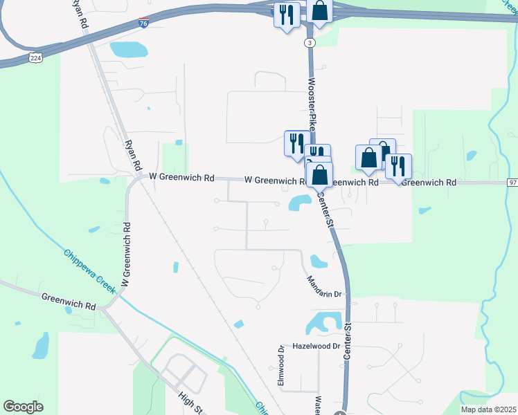 map of restaurants, bars, coffee shops, grocery stores, and more near 131 Pine Cone Court in Seville