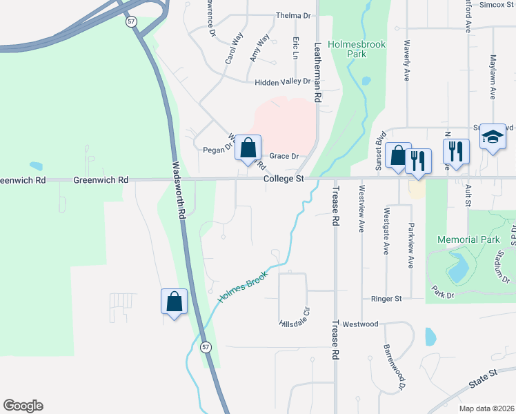 map of restaurants, bars, coffee shops, grocery stores, and more near 179 Newton Drive in Wadsworth
