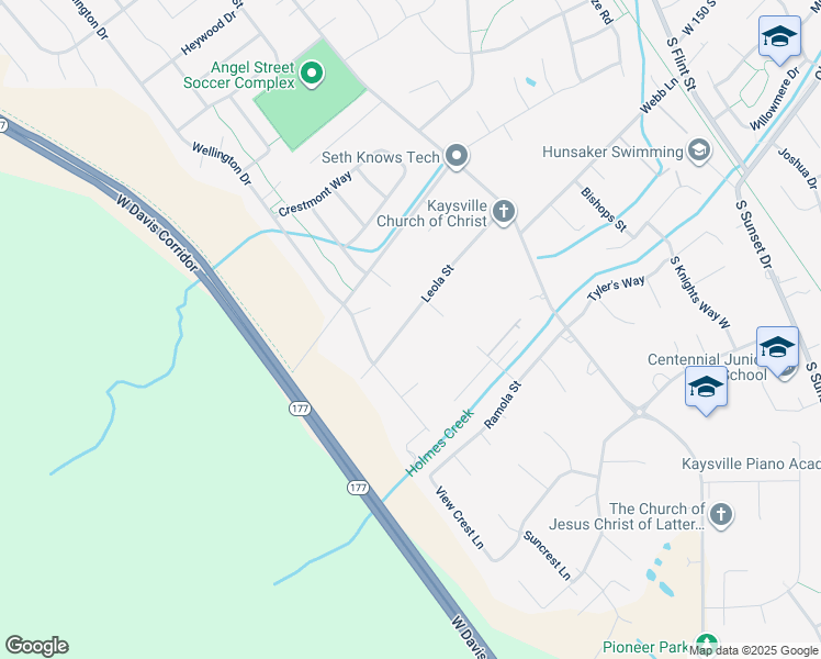 map of restaurants, bars, coffee shops, grocery stores, and more near 1651 Leola Street in Kaysville