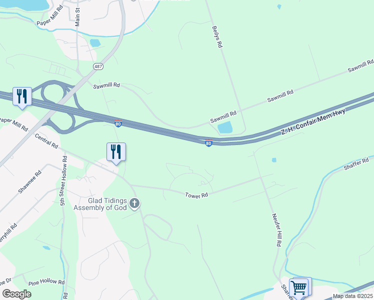 map of restaurants, bars, coffee shops, grocery stores, and more near 13 Cub Circle in Bloomsburg