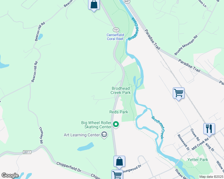 map of restaurants, bars, coffee shops, grocery stores, and more near 127 Burgoon Road in East Stroudsburg