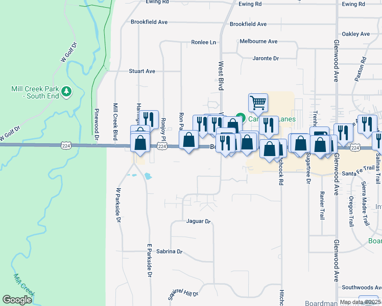 map of restaurants, bars, coffee shops, grocery stores, and more near 755 Boardman Canfield Road in Youngstown