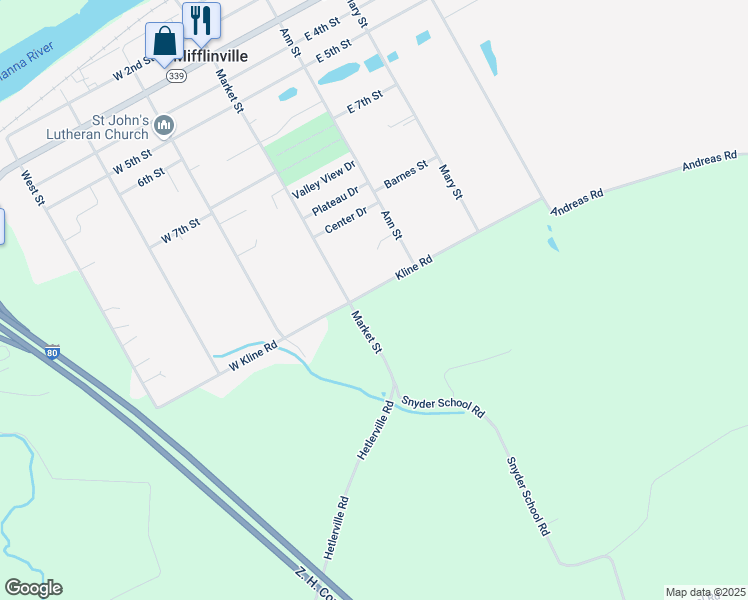 map of restaurants, bars, coffee shops, grocery stores, and more near 1033-1131 Market Street in Nescopeck