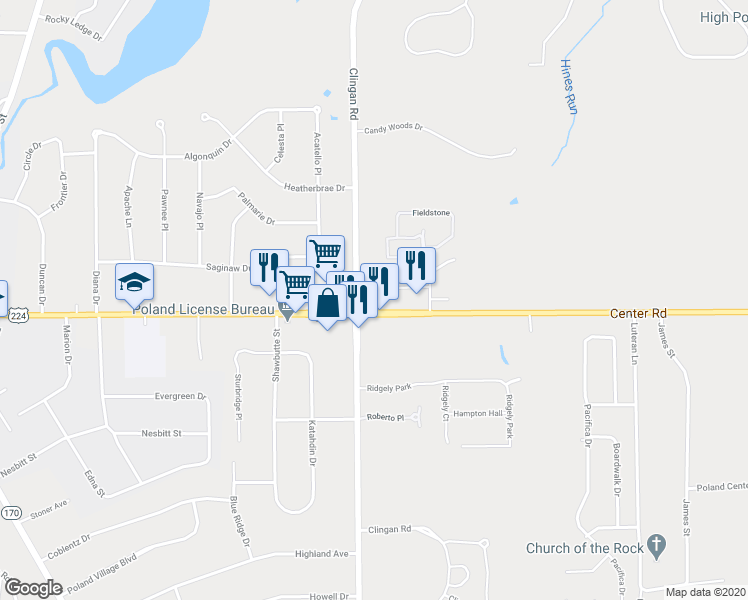 map of restaurants, bars, coffee shops, grocery stores, and more near 3236 Center Road in Youngstown