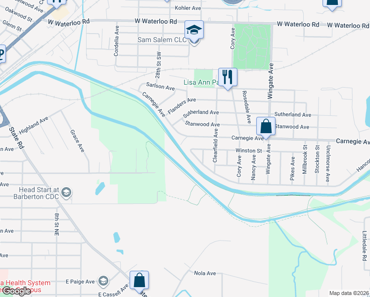 map of restaurants, bars, coffee shops, grocery stores, and more near 3131 Homewood Avenue in Akron