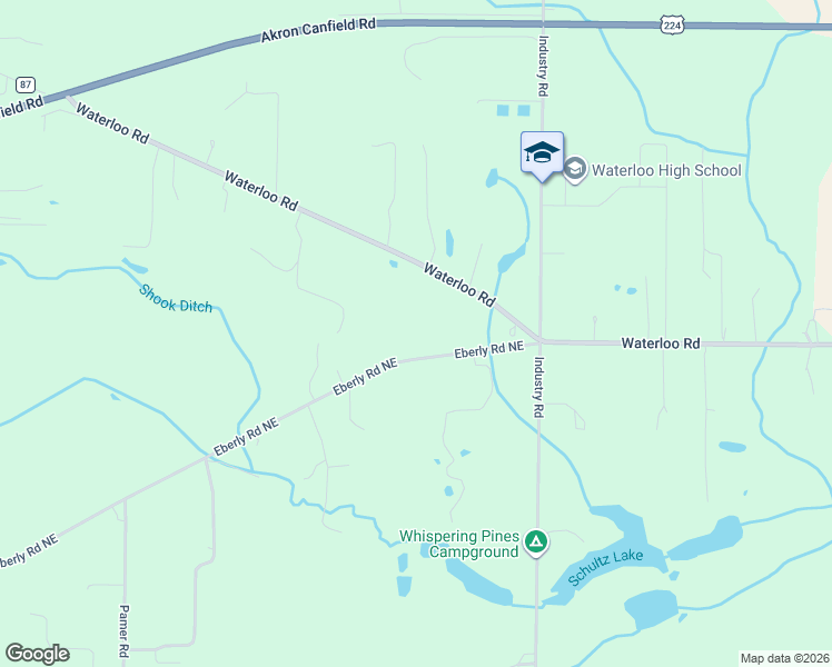 map of restaurants, bars, coffee shops, grocery stores, and more near 5429 Eberly Road Northeast in Atwater