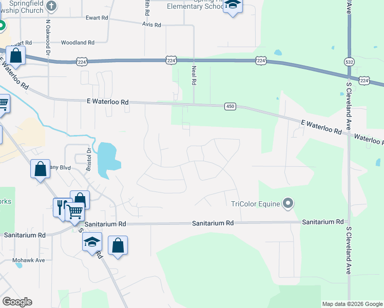 map of restaurants, bars, coffee shops, grocery stores, and more near 3211 Hidden Lake Boulevard in Akron