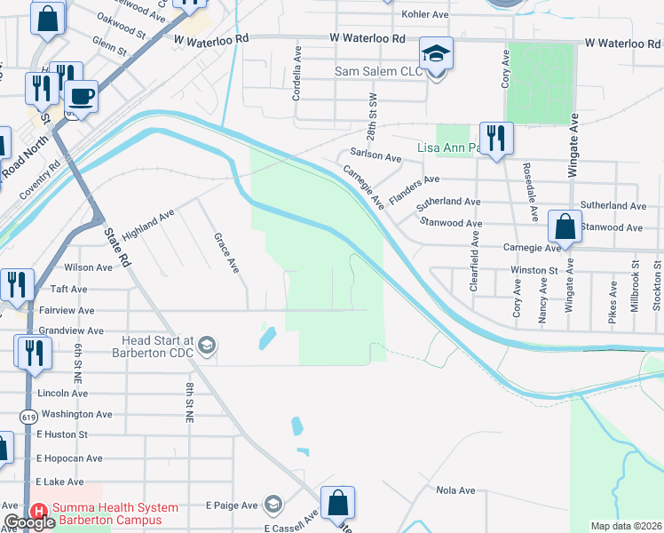 map of restaurants, bars, coffee shops, grocery stores, and more near 865 Fairview Avenue in Barberton