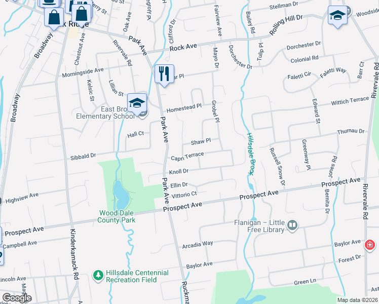 map of restaurants, bars, coffee shops, grocery stores, and more near 234 Capri Terrace in Park Ridge