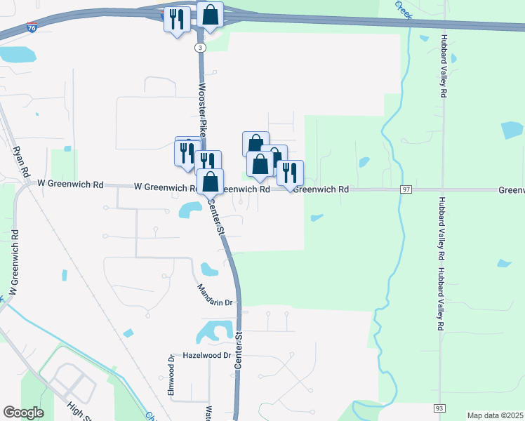 map of restaurants, bars, coffee shops, grocery stores, and more near 168 Center Street in Seville