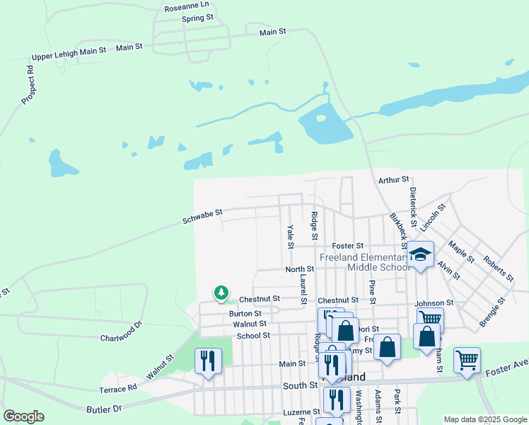 map of restaurants, bars, coffee shops, grocery stores, and more near 1024 Schwabe Street in Freeland