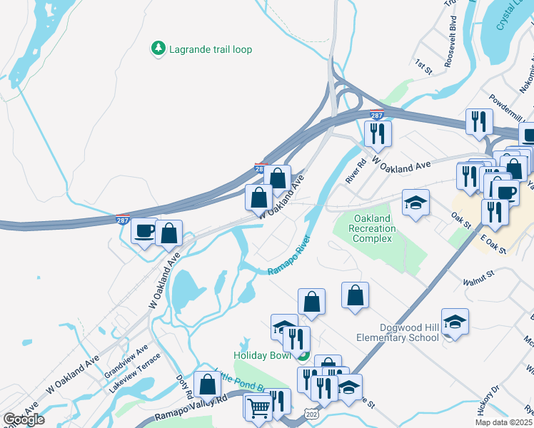 map of restaurants, bars, coffee shops, grocery stores, and more near West Oakland Avenue in Oakland