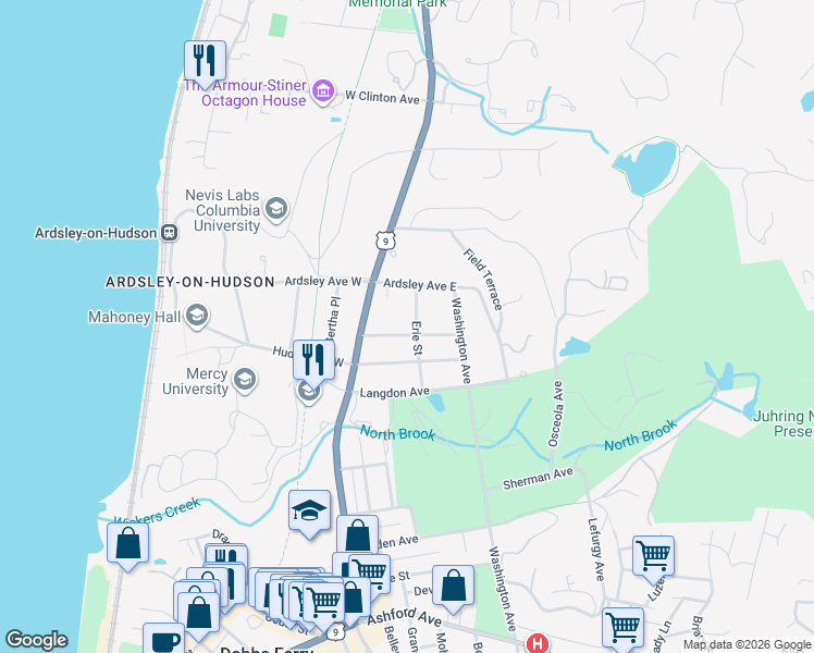 map of restaurants, bars, coffee shops, grocery stores, and more near 28 Erie Street in Irvington