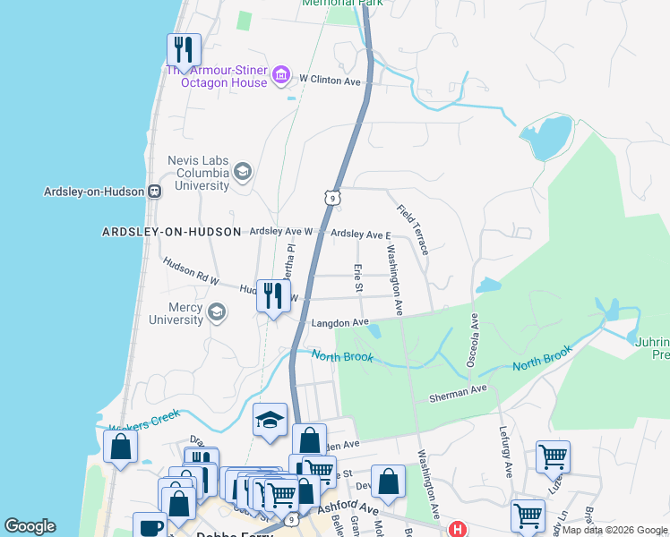 map of restaurants, bars, coffee shops, grocery stores, and more near 28 Erie Street in Irvington