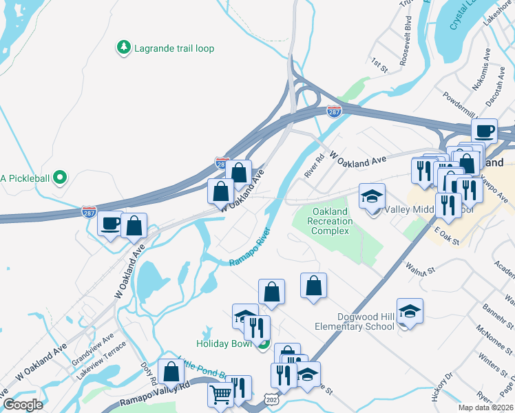 map of restaurants, bars, coffee shops, grocery stores, and more near 203 West Oakland Avenue in Oakland