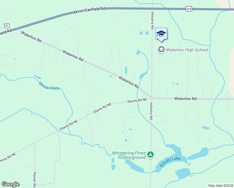 map of restaurants, bars, coffee shops, grocery stores, and more near 5429 Eberly Road Northeast in Atwater