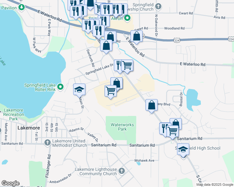 map of restaurants, bars, coffee shops, grocery stores, and more near 1500 Canton Road in Akron