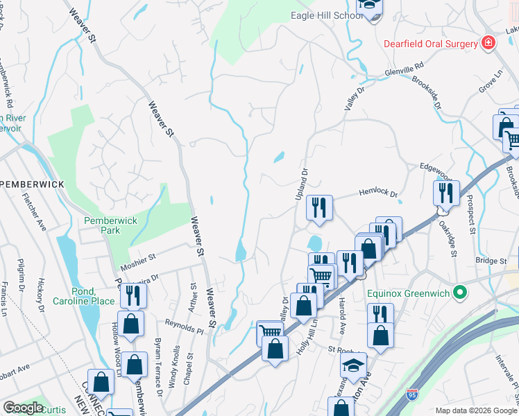 map of restaurants, bars, coffee shops, grocery stores, and more near 18 Flower Lane in Greenwich