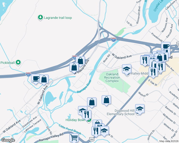 map of restaurants, bars, coffee shops, grocery stores, and more near 129 West Oakland Avenue in Oakland