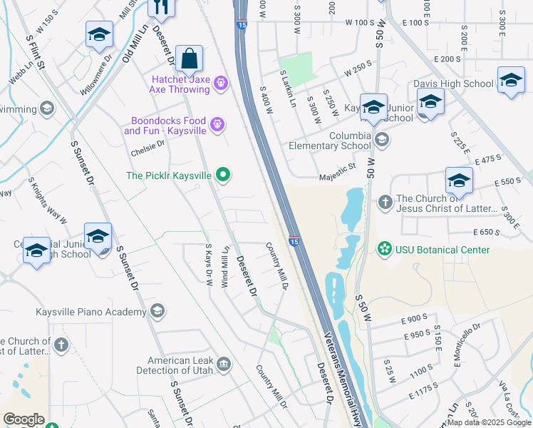 map of restaurants, bars, coffee shops, grocery stores, and more near 394 West Parkway Drive in Kaysville
