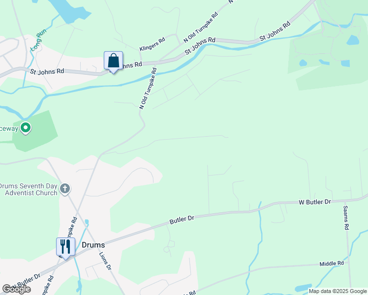 map of restaurants, bars, coffee shops, grocery stores, and more near 115 North Old Turnpike Road in Drums