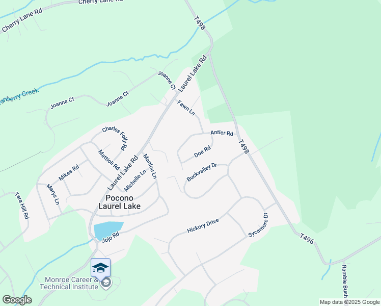 map of restaurants, bars, coffee shops, grocery stores, and more near 185 Doe Road in Monroe County
