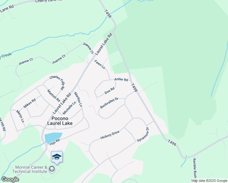 map of restaurants, bars, coffee shops, grocery stores, and more near 202 Doe Road in Monroe County