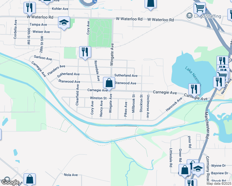map of restaurants, bars, coffee shops, grocery stores, and more near 953 Carnegie Avenue in Akron