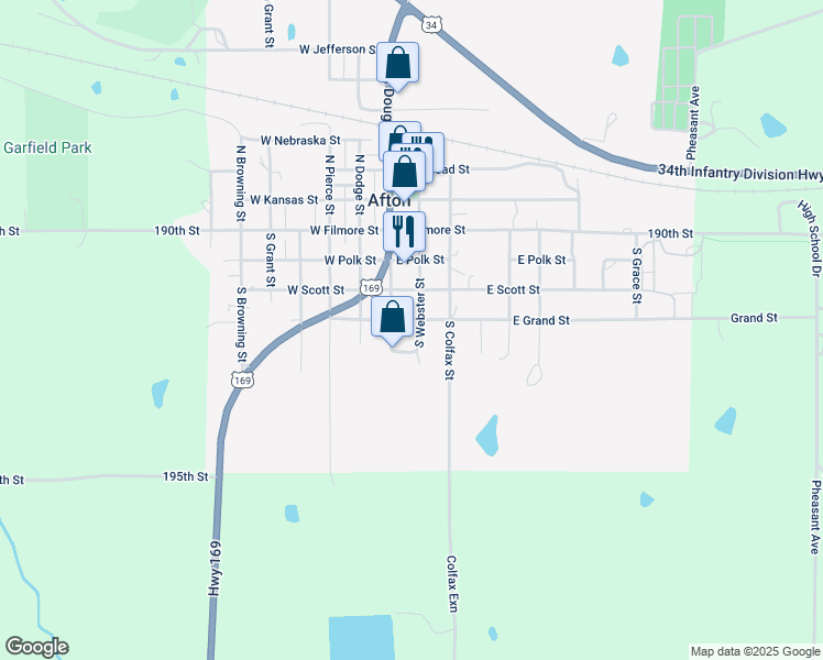 map of restaurants, bars, coffee shops, grocery stores, and more near 100-198 E Grand St in Afton