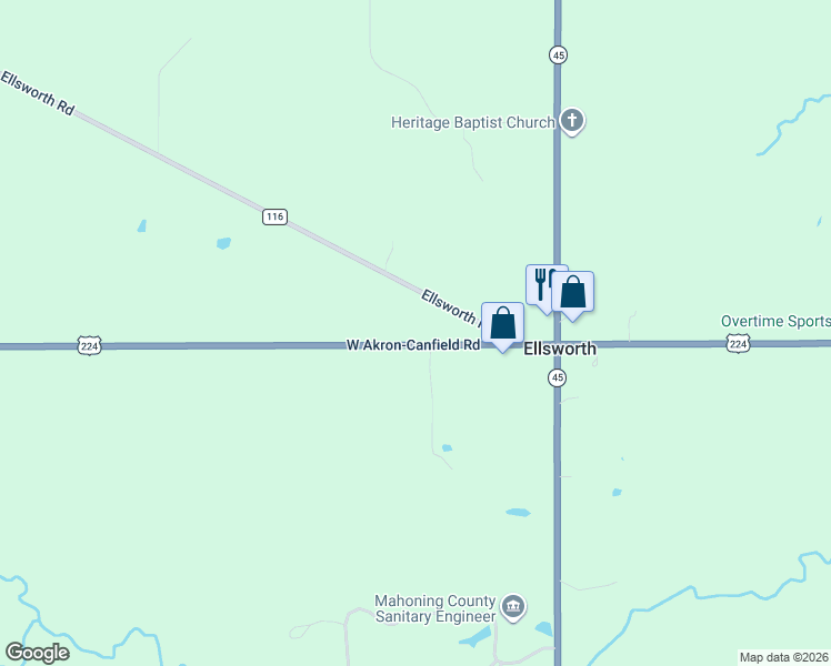 map of restaurants, bars, coffee shops, grocery stores, and more near 11397 County Road 116 in North Jackson