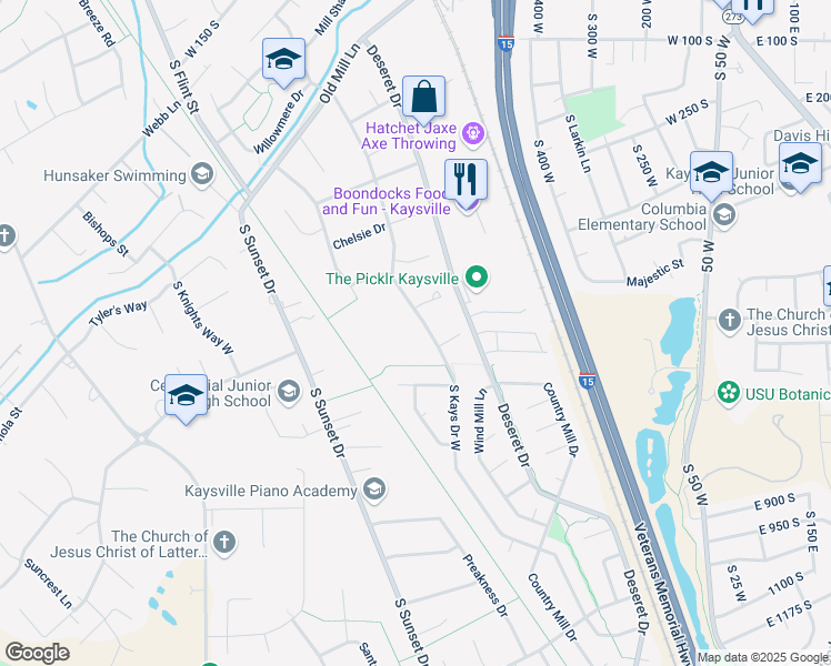 map of restaurants, bars, coffee shops, grocery stores, and more near 592 South Kays Drive in Kaysville