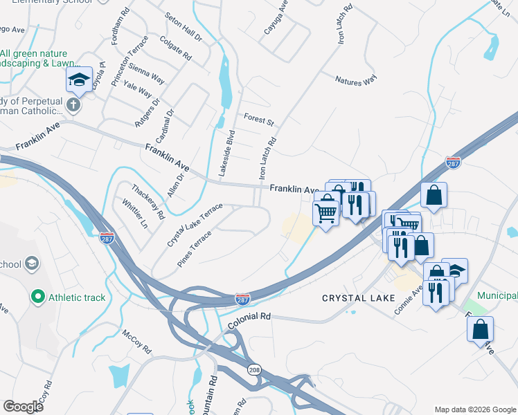 map of restaurants, bars, coffee shops, grocery stores, and more near 922 Hilltop Terrace in Franklin Lakes