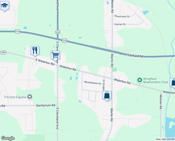 map of restaurants, bars, coffee shops, grocery stores, and more near 161 Waterloo Road in Mogadore